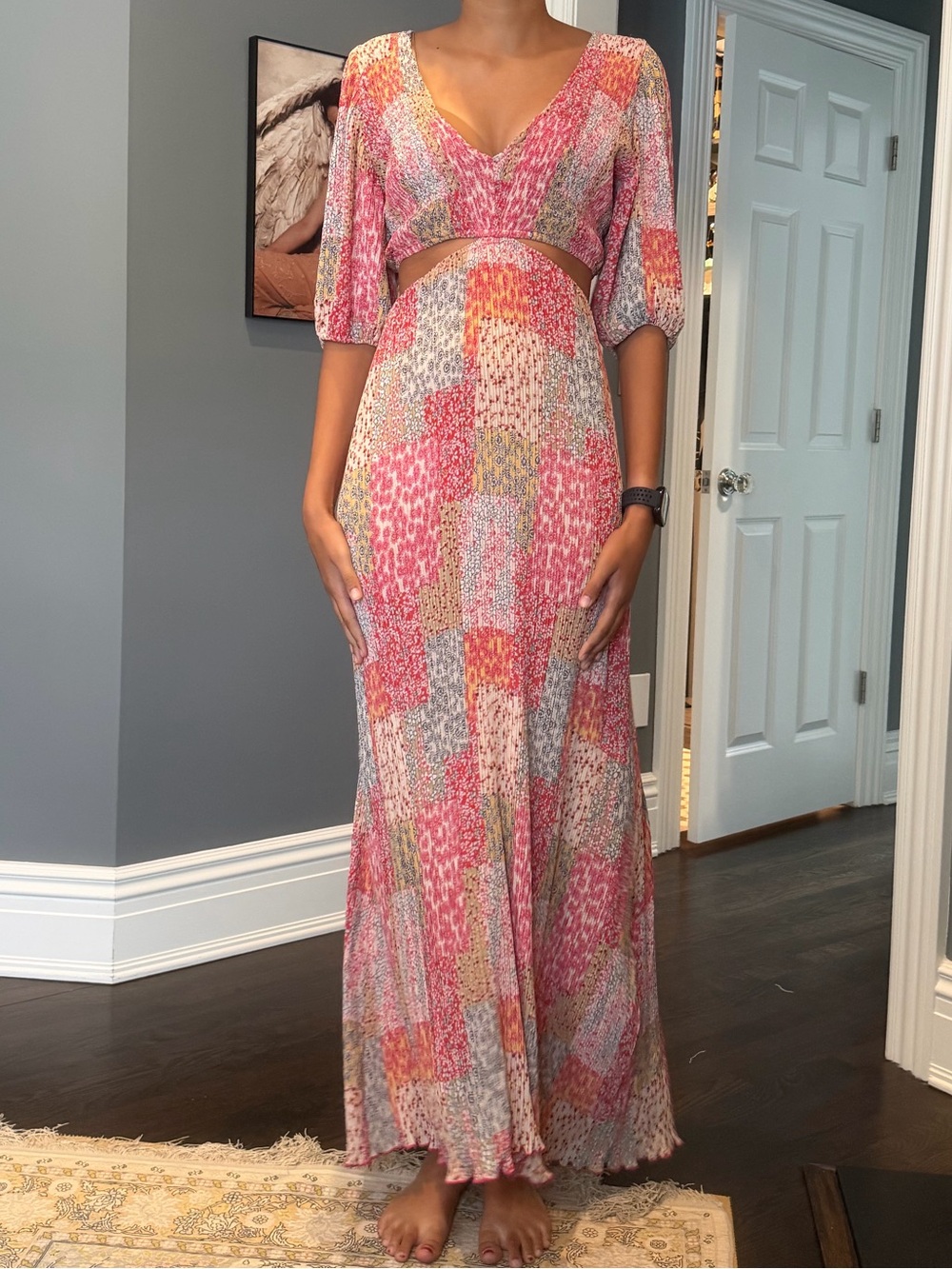 Boho Patchwork Maxi Dress in Pink & Coral